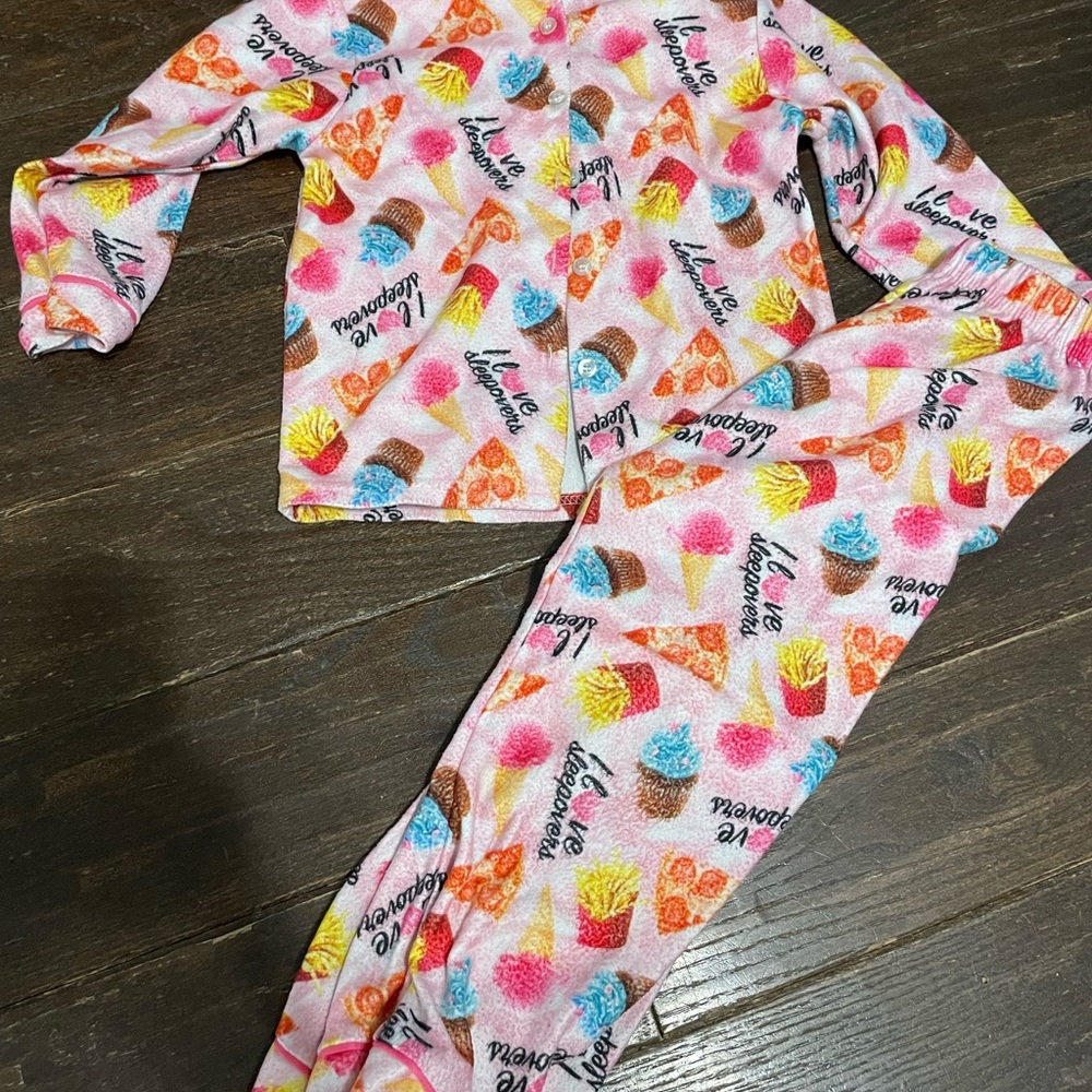 Rare Editions Pink and Orange Pajama Set with Whimsical Ice Cream Design